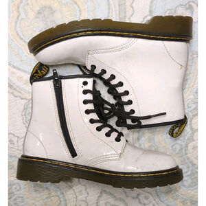 Dr. Martens 1460 J Junior Kids' White Leather Side Zip Lace Up Boots Size 2